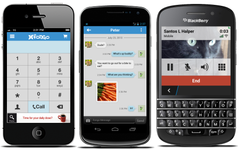 Photos of phones demonstrating Fongo on different platforms